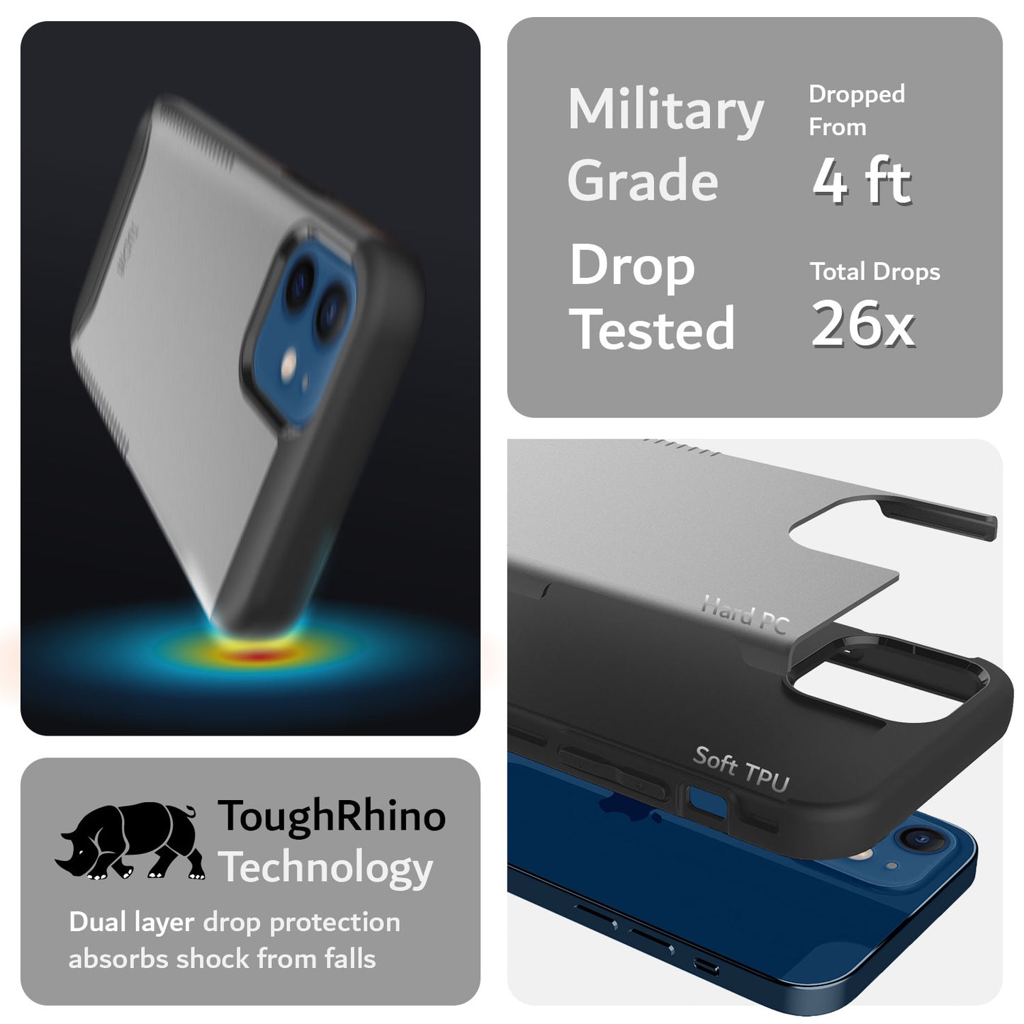 TUDIA Merge Heavy Duty Case for iPhone 12 / 12 Pro – Black Dual Layer Rugged Military Grade Shockproof Protection