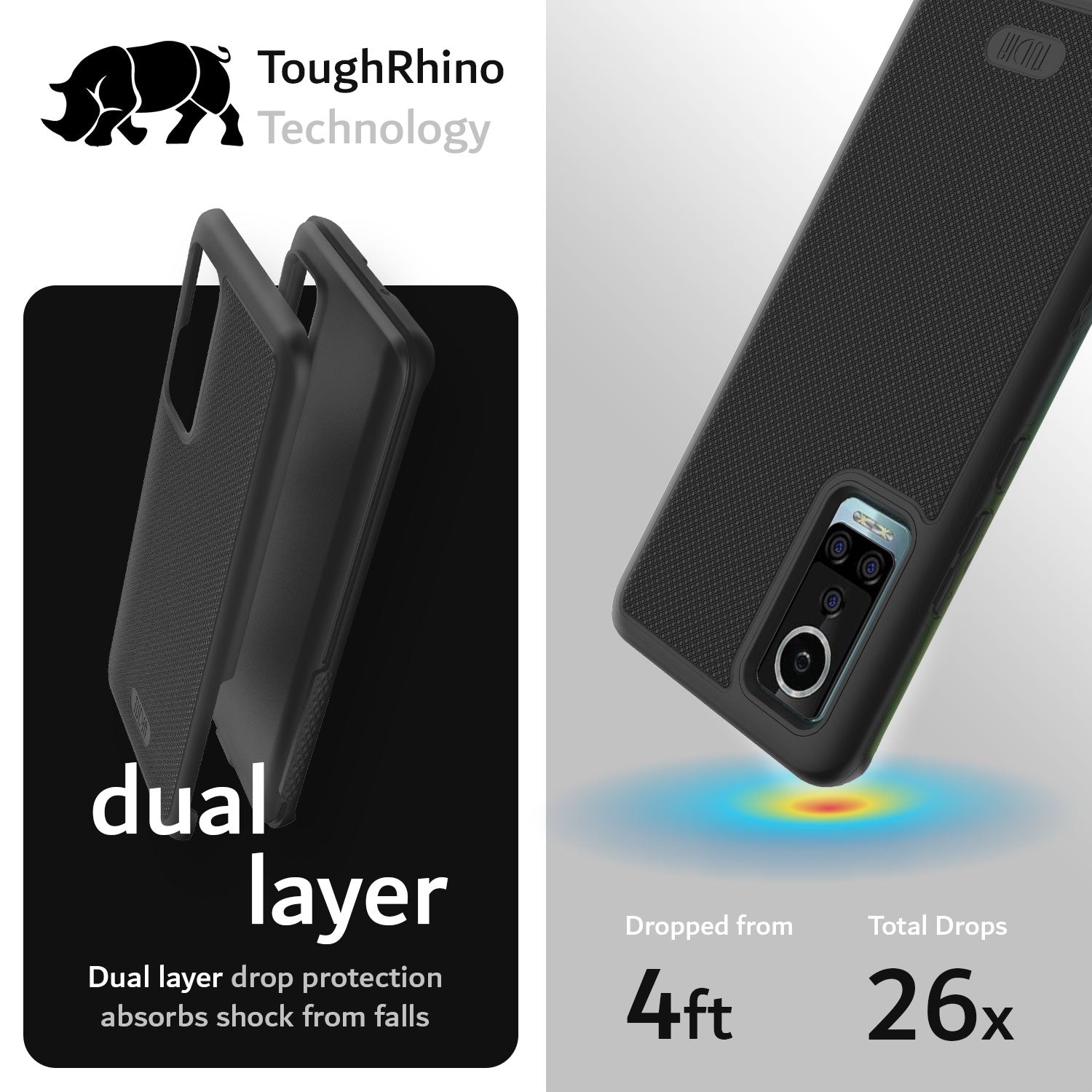 TUDIA BLU Bold N2 MergeGrip Black DualShield Rugged Protective Phone Case