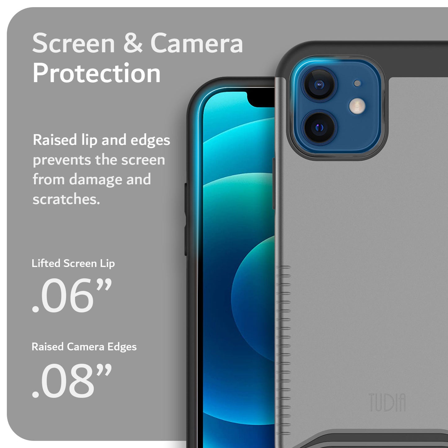 TUDIA iPhone 12 / 12 Pro DualShield Case Black – Rugged Slim Shockproof Cover with Screen and Camera Protection