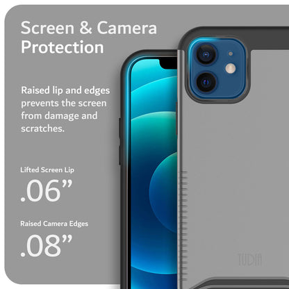 TUDIA iPhone 12 / 12 Pro DualShield Case Black – Rugged Slim Shockproof Cover with Screen and Camera Protection