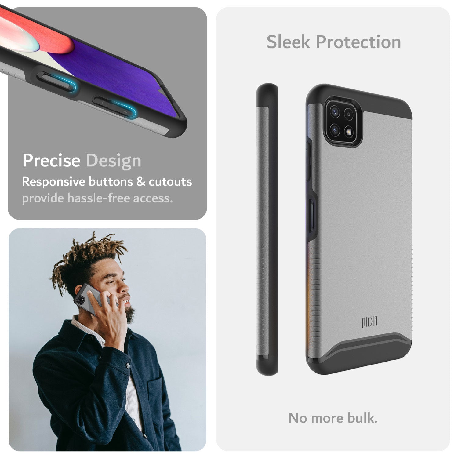 TUDIA DualShield Samsung Galaxy A22 5G Case Black – Rugged Heavy Duty Slim Cover with Responsive Buttons and Precise Cutouts