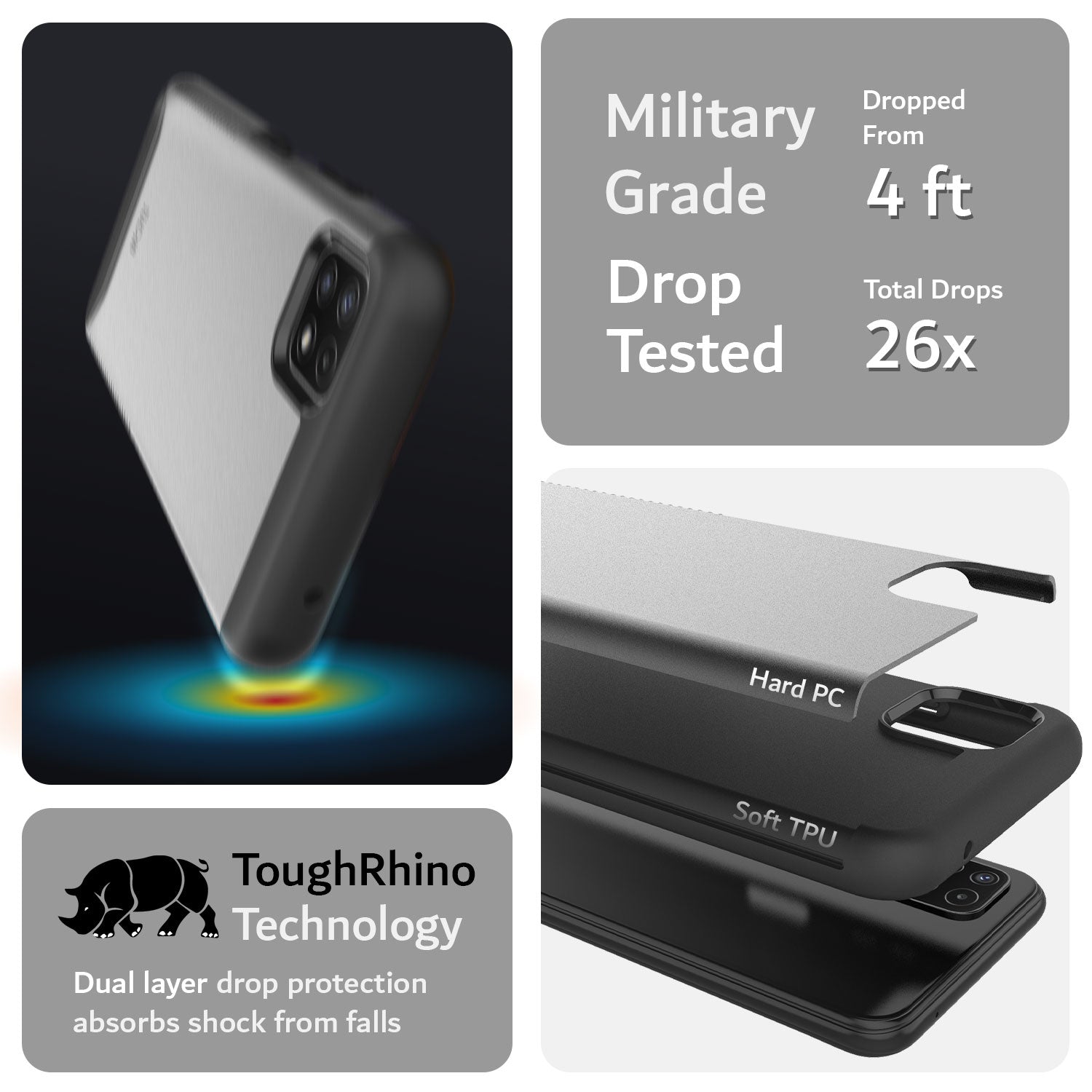 TUDIA Samsung Galaxy A22 5G Case 2021 Black Heavy Duty Military Grade Drop Tested Dual Layer Protective Cover