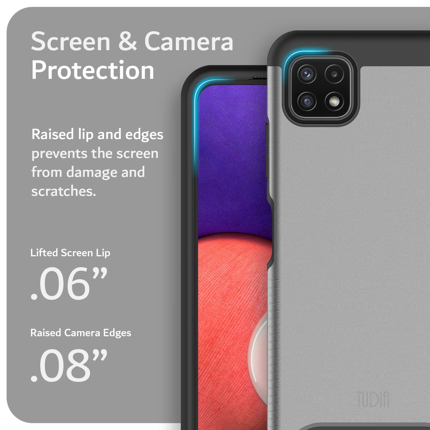TUDIA Dual Layer Heavy Duty Case for Samsung Galaxy A22 5G (2021) – Black Shockproof Protective Cover with Screen and Camera Protection